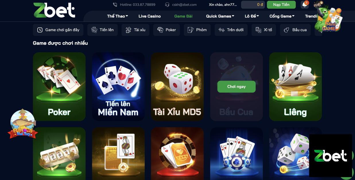 GAME BÀI ZBET - CASINO ZBET - NHÀ CÁI ZBET