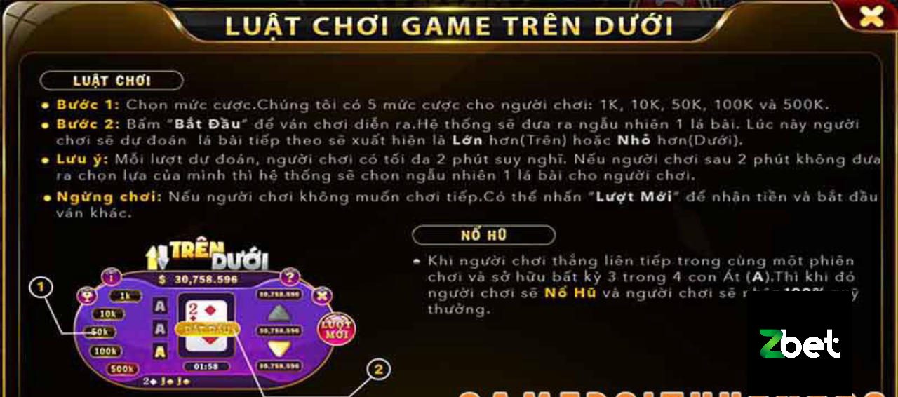 TRÊN DƯỚI ZBET - CASINO ZBET - NHÀ CÁI ZBET